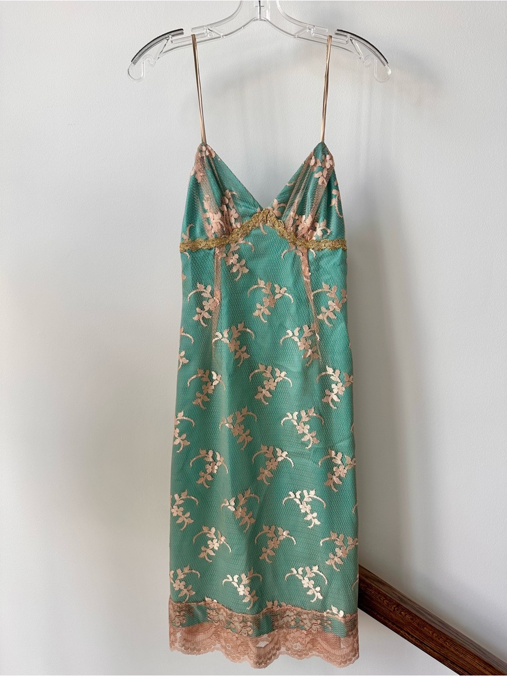 Betsey Johnson Turquoise & Gold Slip Spaghetti Strap Dress Size 2